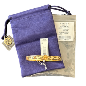 Tory Burch Leopard Print Kira Enamel 7mm Bracelet Gold Bangle NWT Style #141133